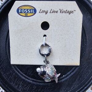 Fossil Fish Charm Multicolor With Faux Pearl Steel